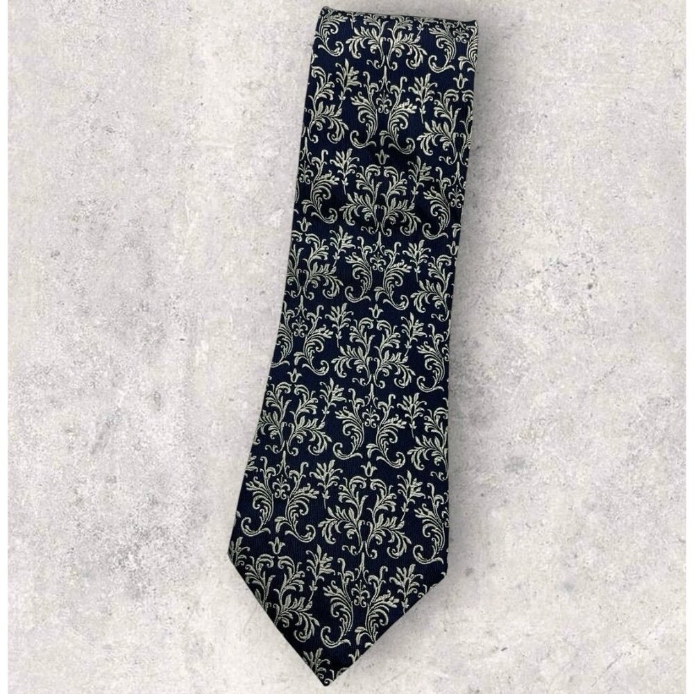 ETRO Silk Tie ITALY Navy Silver Baroque W:3.8" EUC